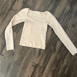 Cream knit ribbed long sleeve with cute neckline